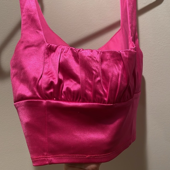 Forever 21 Hot Pink Ruched Front Cropped Tank Top - Picture 2 of 5